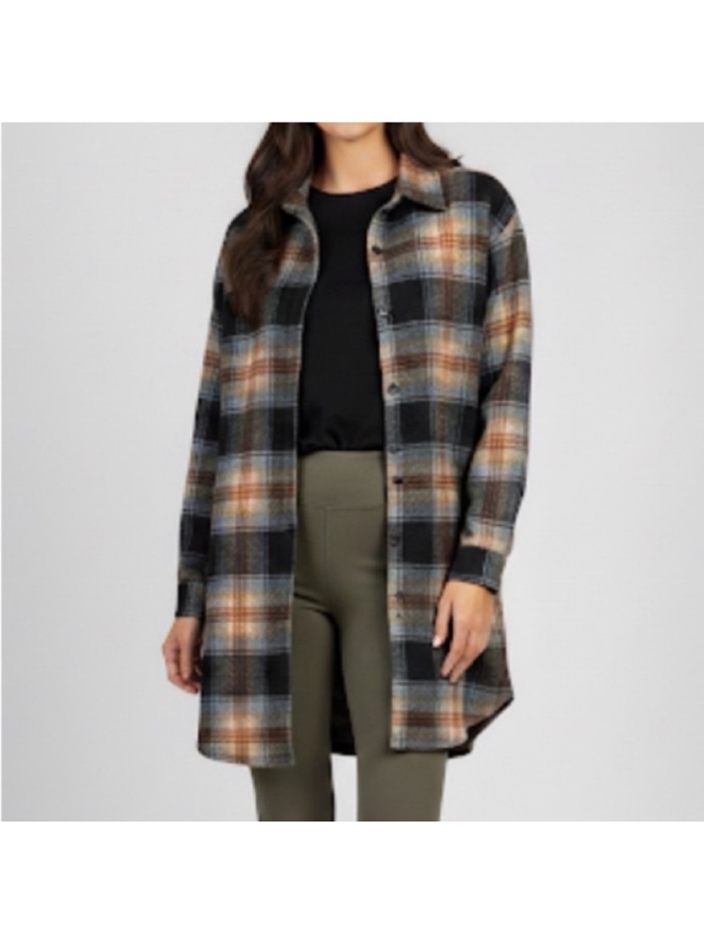 Adora Plaid Shacket Size Medium Black Cream Burnt Orange